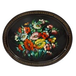 VINTAGE RUSSIAN HAND PAINTED ZHOSTOVO TRAY