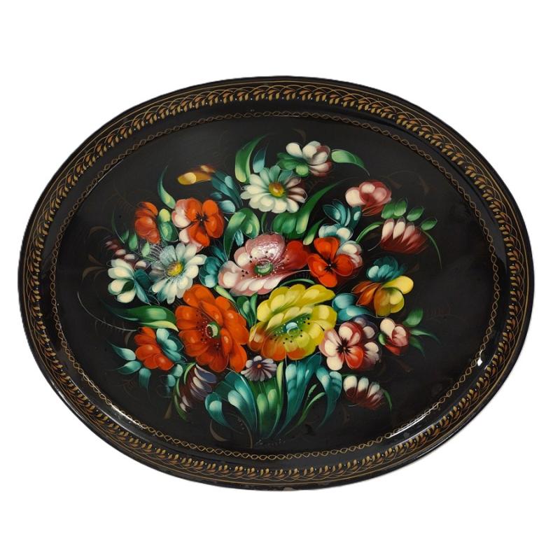 VINTAGE RUSSIAN HAND PAINTED ZHOSTOVO TRAY