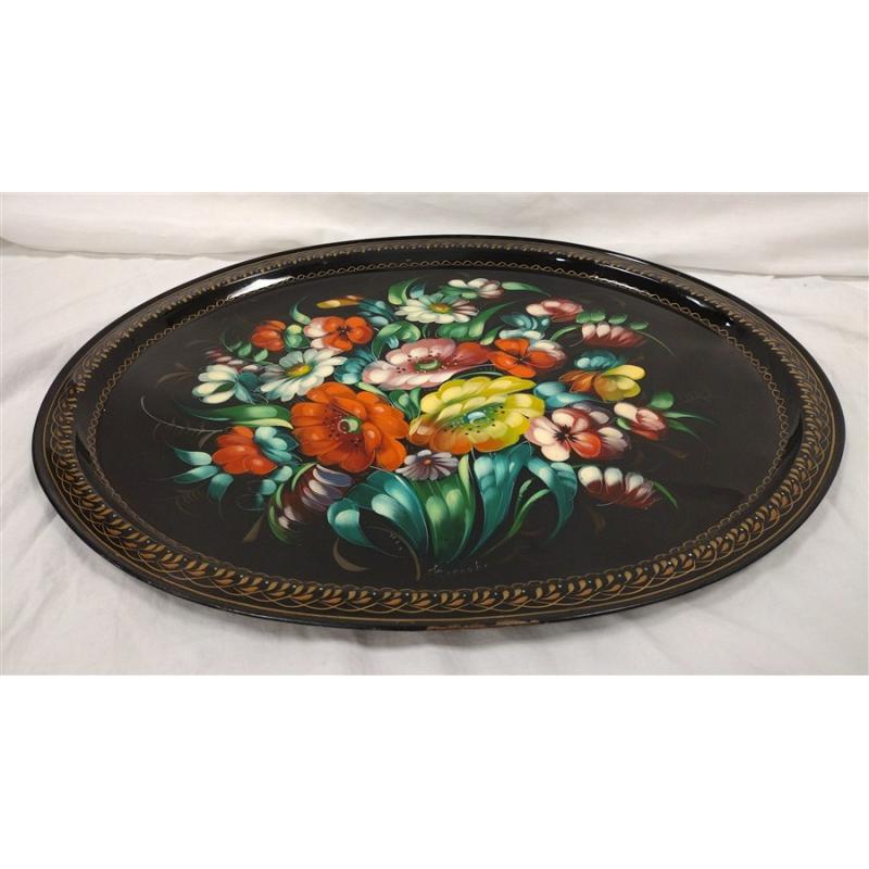 VINTAGE RUSSIAN HAND PAINTED ZHOSTOVO TRAY