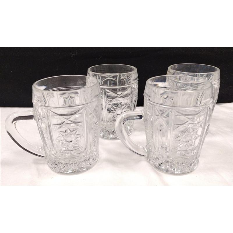 SET OF FOUR SMALL PRESSED GLASS PUNCH CUPS WITH STAR PATTERN