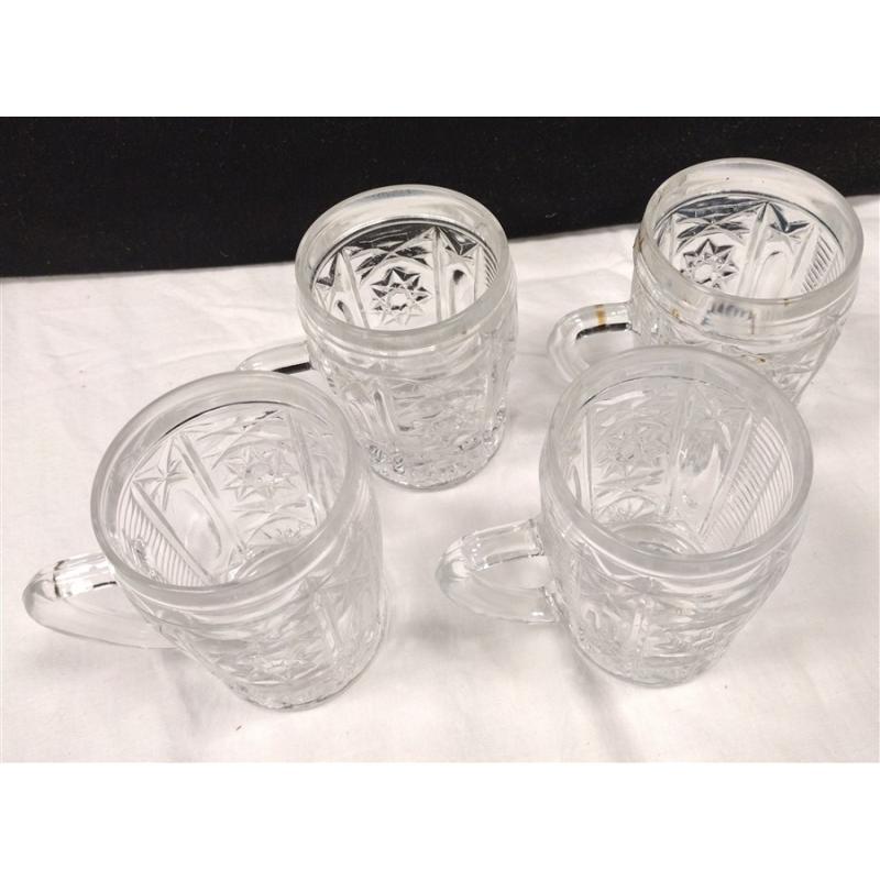 SET OF FOUR SMALL PRESSED GLASS PUNCH CUPS WITH STAR PATTERN