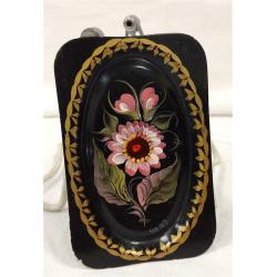 RUSSIAN HAND PAINTED METAL MINIATURE FLORAL TRAY