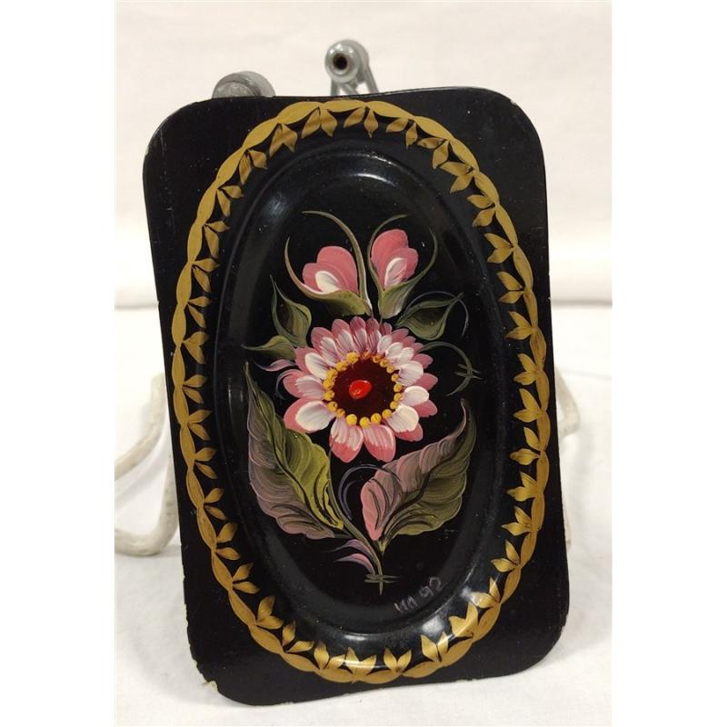 RUSSIAN HAND PAINTED METAL MINIATURE FLORAL TRAY