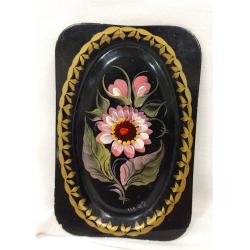 RUSSIAN HAND PAINTED METAL MINIATURE FLORAL TRAY