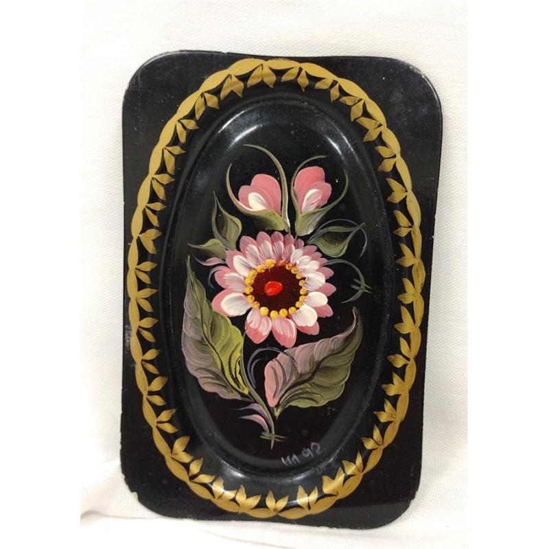 RUSSIAN HAND PAINTED METAL MINIATURE FLORAL TRAY