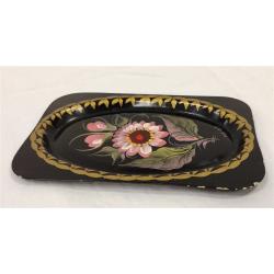 RUSSIAN HAND PAINTED METAL MINIATURE FLORAL TRAY