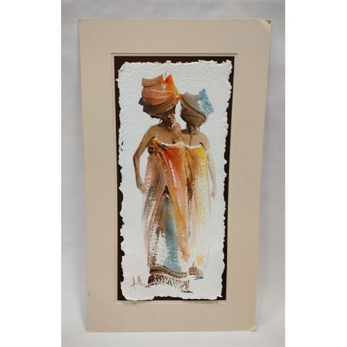 WALLACE HULLEY JOHANNSBURG SOUTH AFRICAN WATERCOLOR OF TWO LADIES