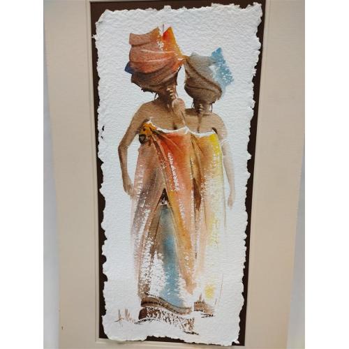 WALLACE HULLEY JOHANNSBURG SOUTH AFRICAN WATERCOLOR OF TWO LADIES