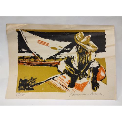 HANSEN BAHIA (B. 1915 -1970 GERMANY) COLORED WOODCUT