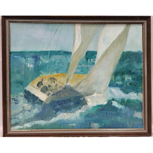 EXPRESSIONISM OIL CANVAS BOARD OF A SAILBOAT