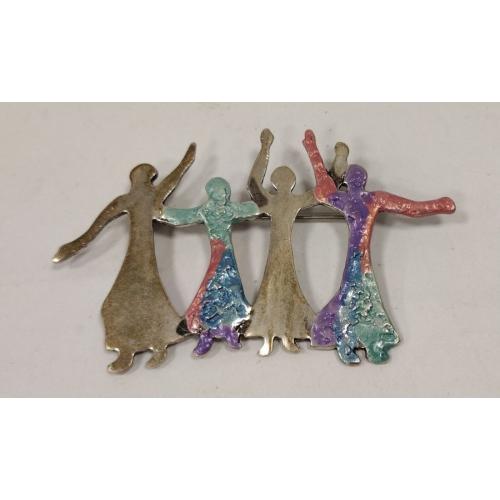 ENAMELED STERLING DANCING LADIES PIN