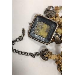HEAVY STONE, METAL, AND GLASS BEAD NECKLACE WITH MOLDED GLASS PENDANT