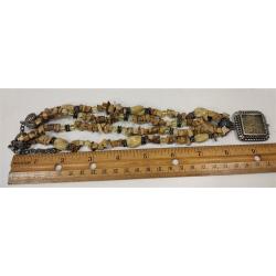 HEAVY STONE, METAL, AND GLASS BEAD NECKLACE WITH MOLDED GLASS PENDANT