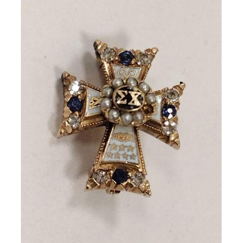 GOLD CROSS PIN 3.2 GRAMS, ENAMELED CROSS JEWELRY, & HEART SHAPED LOCKET