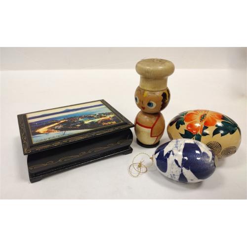 RUSSIAN WOOD BOX, SHAKER, EGGS