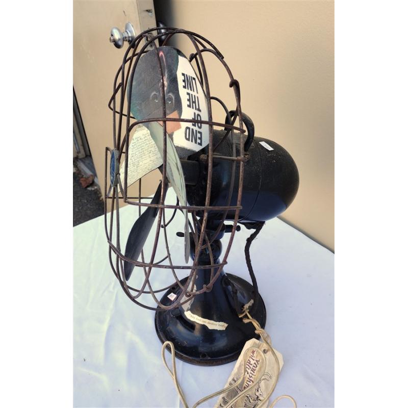 VINTAGE METAL TABLE FAN REPURPOSED INTO A DECORATIVE ART PIECE