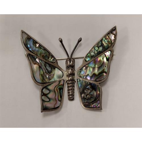 MEXICO STERLING AND ABALONE BUTTERFLY PIN
