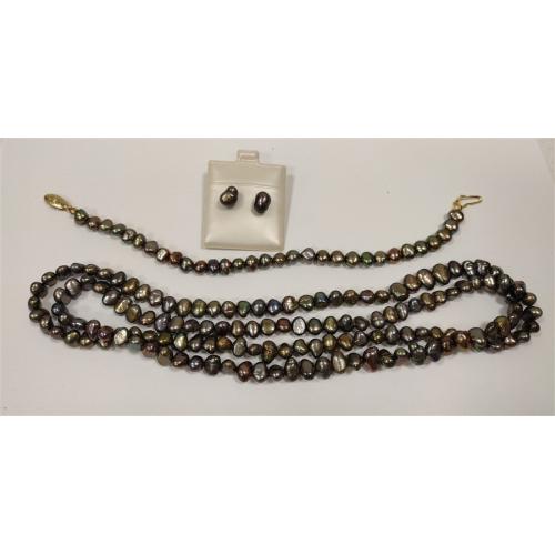 GRAY PEARLS - BRACELET, EARRINGS AND NECKLACE