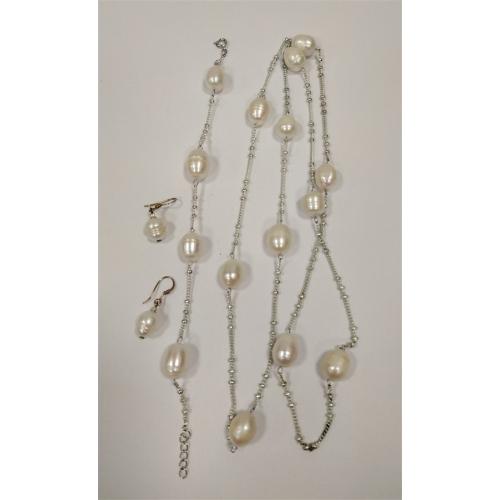 BARQUE PEARL THREE PIECE SET: NECKLACE, BRACELET AND EARRINGS