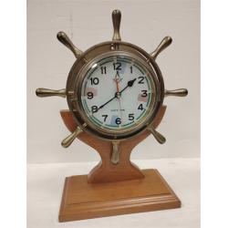 SHIP'S WHEEL CLOCK ON REMOVABLE STAND