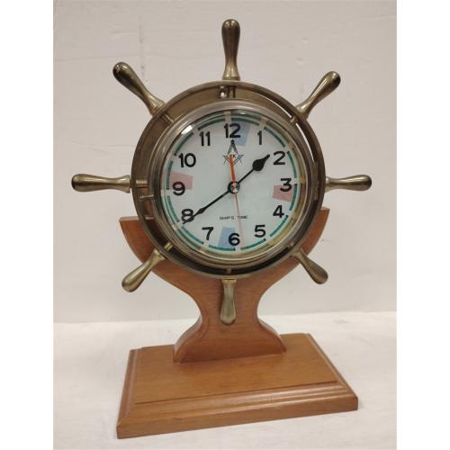 SHIP'S WHEEL CLOCK ON REMOVABLE STAND