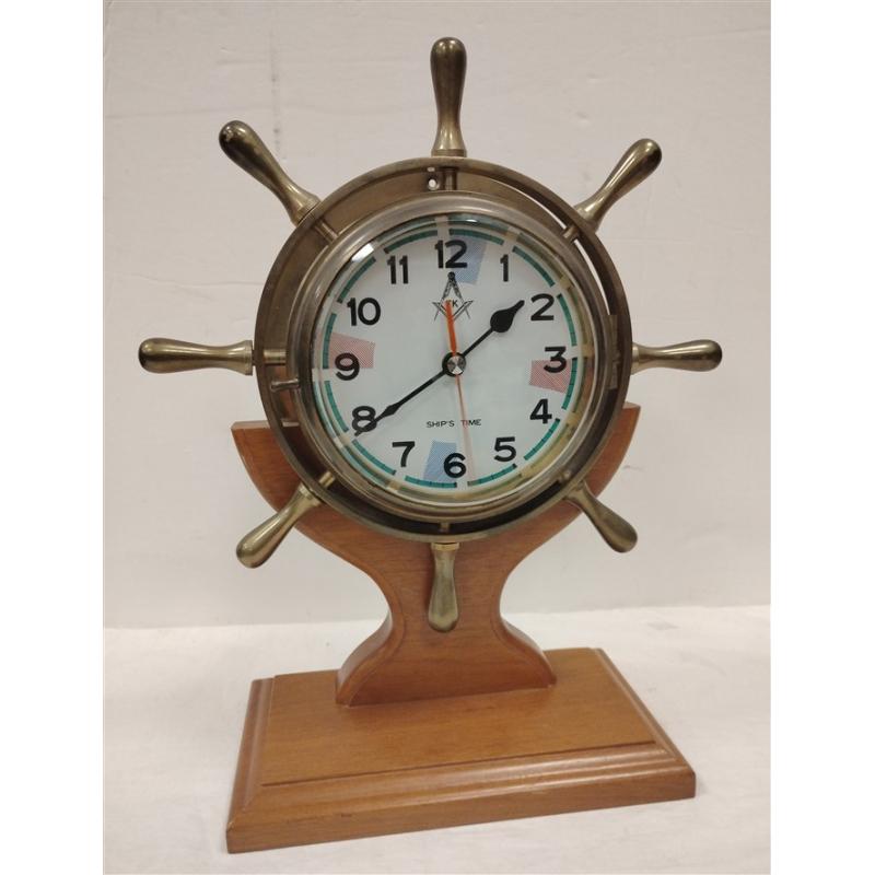 SHIP'S WHEEL CLOCK ON REMOVABLE STAND