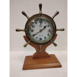 SHIP'S WHEEL CLOCK ON REMOVABLE STAND
