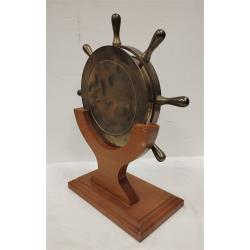 SHIP'S WHEEL CLOCK ON REMOVABLE STAND