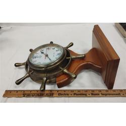 SHIP'S WHEEL CLOCK ON REMOVABLE STAND
