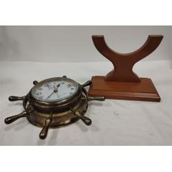 SHIP'S WHEEL CLOCK ON REMOVABLE STAND