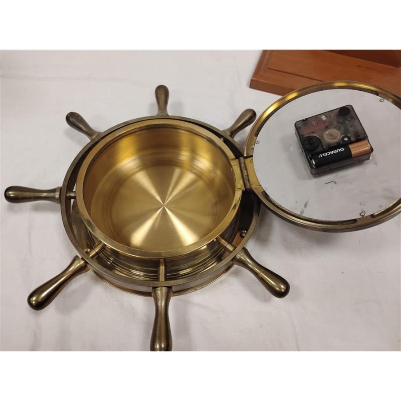 SHIP'S WHEEL CLOCK ON REMOVABLE STAND