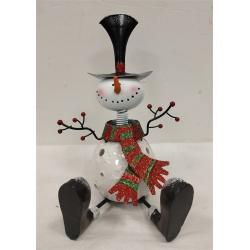 VINTAGE PIER 1 IMPORTS CERAMIC & TIN SNOMAN CANDLE HOLDER
