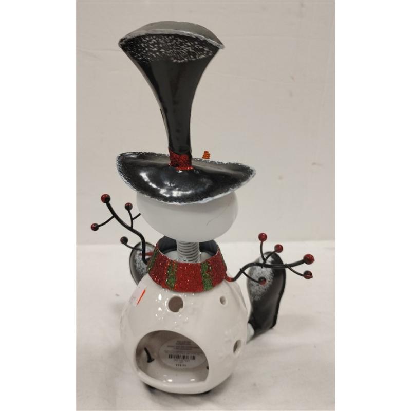 VINTAGE PIER 1 IMPORTS CERAMIC & TIN SNOMAN CANDLE HOLDER
