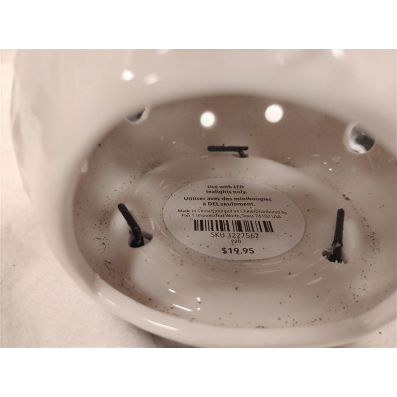 VINTAGE PIER 1 IMPORTS CERAMIC & TIN SNOMAN CANDLE HOLDER