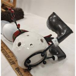VINTAGE PIER 1 IMPORTS CERAMIC & TIN SNOMAN CANDLE HOLDER