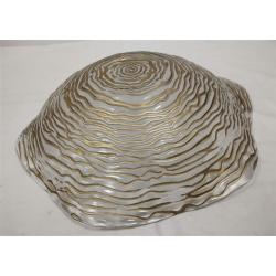 LARGE VINTAGE DECORATIVE ART GLASS BOWL WITH WROUGHT IRON STAND
