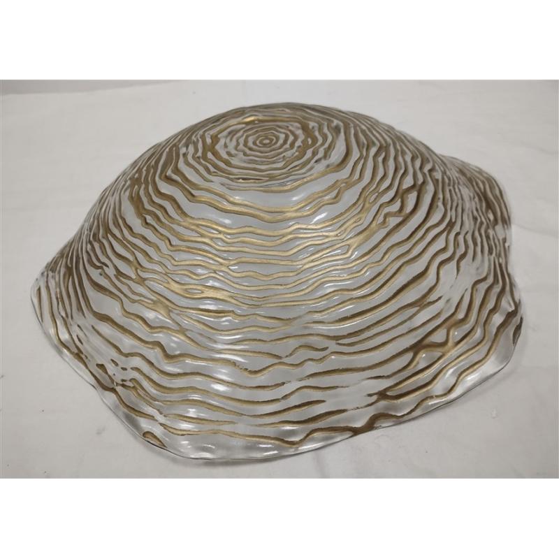 LARGE VINTAGE DECORATIVE ART GLASS BOWL WITH WROUGHT IRON STAND