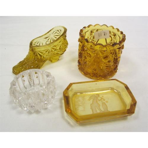 GLASS: TOOTHPICK, SALTS, AND SHOE