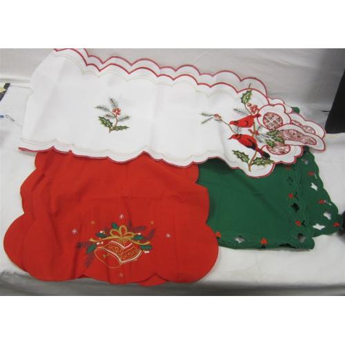 THREE VINTAGE CHRISTMAS THEME TABLE RUNNERS