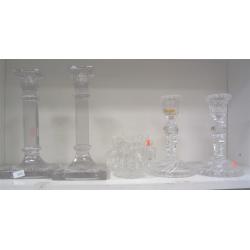 COLLECTION OF CLEAR GLASS CANDLE HOLDERS