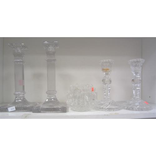 COLLECTION OF CLEAR GLASS CANDLE HOLDERS
