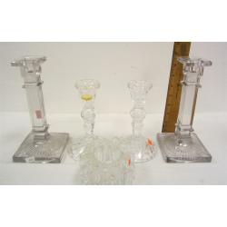 COLLECTION OF CLEAR GLASS CANDLE HOLDERS