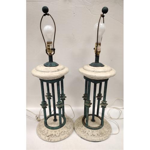 PAIR OF METAL AND PLASTER TABLE LAMPS