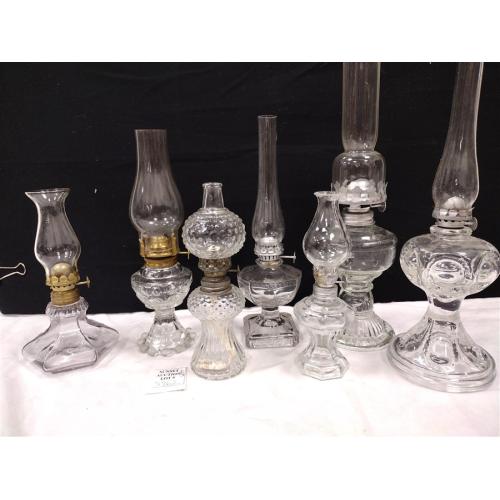 COLLECTION OF SMALL PRESSED GLASS KEROSENE LAMPS