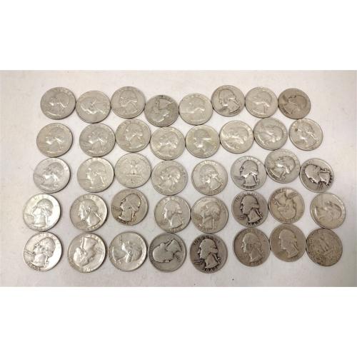 ROLL OF 40 90% SILVER QUARTERS VARIOUS YEARS 1936 - 1964